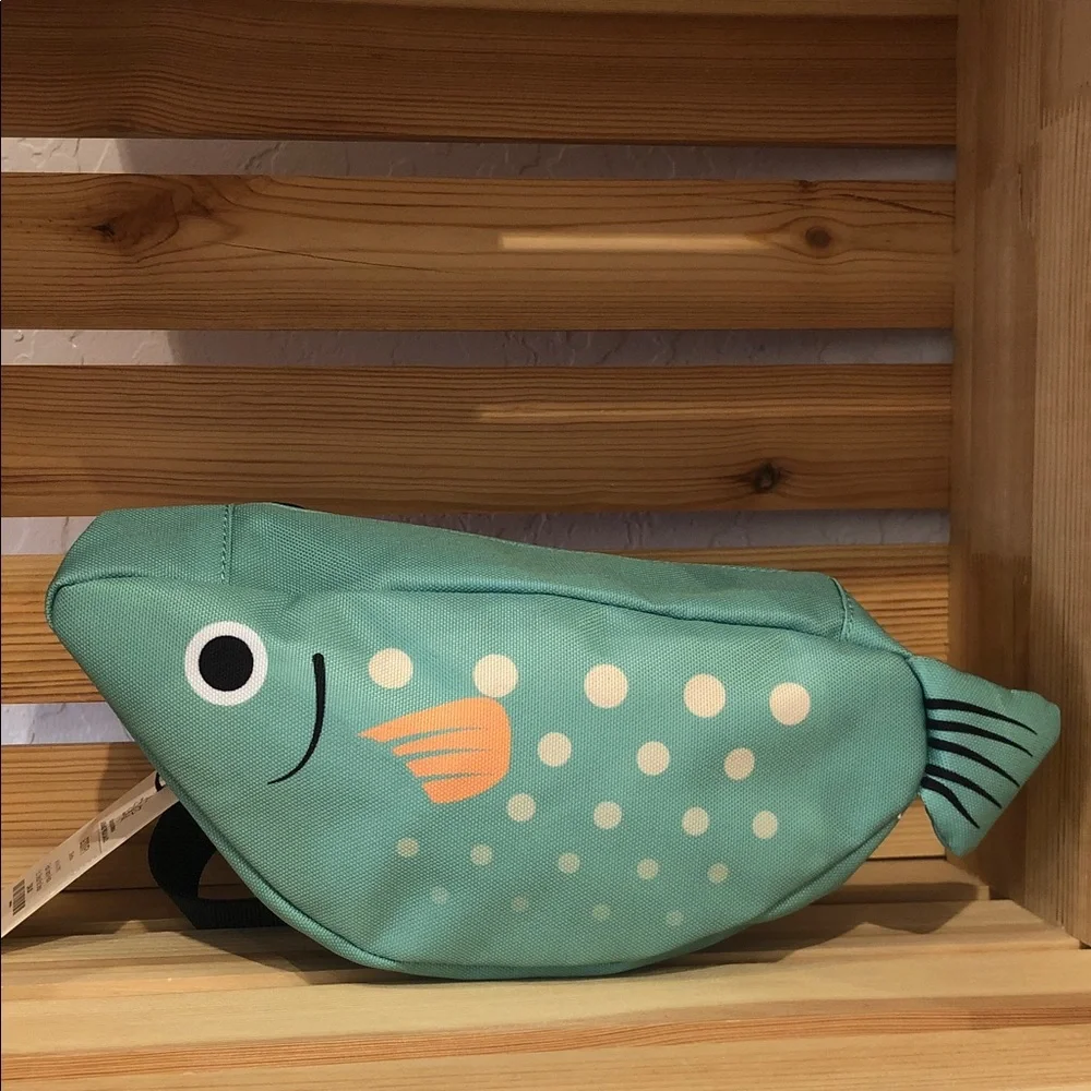 deux par deux Mint Green Fish Pouch with Orange Accent